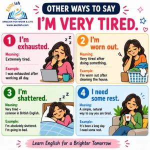 Other ways to say I am very tired: I am exhausted; I am worn out; I am shattered; I need some rest.